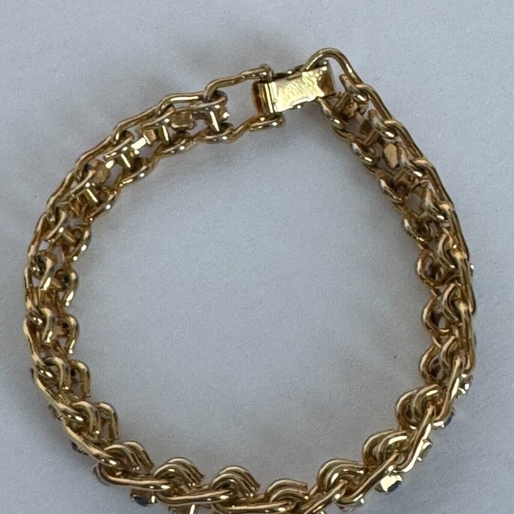 Blue White Rhinestones Tennis Bracelet Gold-Tone Fashion Jewelry - Picture 7 of 10